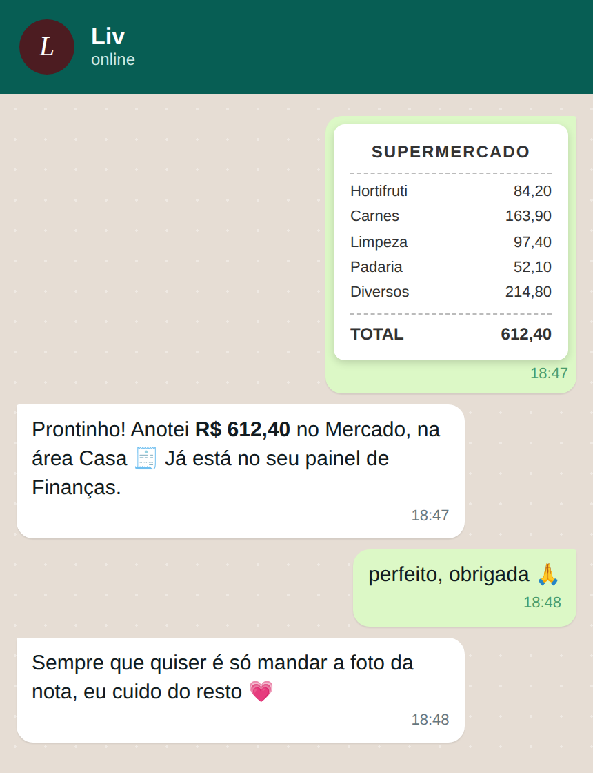 Foto da nota, gasto lançado